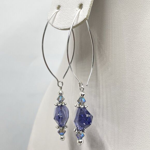 Swarovski Crystal 925 Sterling Artisan Made With Purple AB Beaded Earrings - Picture 3 of 6